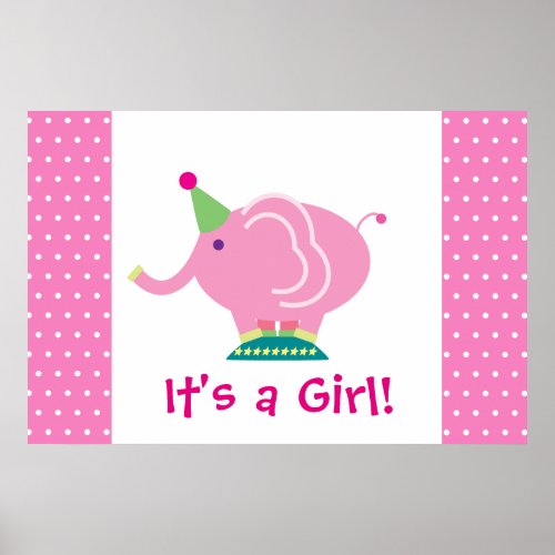 Pink Cartoon Elephant _ Gender Reveal Baby Shower Poster
