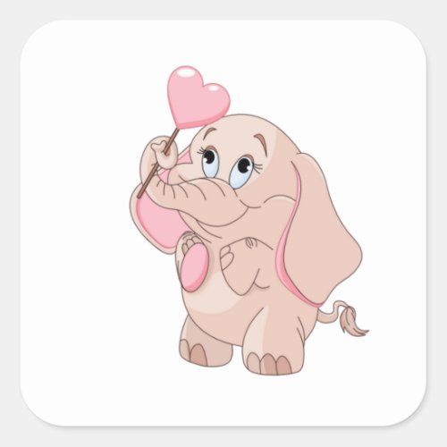 Pink Cartoon Elephant Square Sticker
