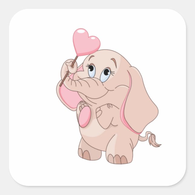 Pink Cartoon Elephant Square Sticker (Front)
