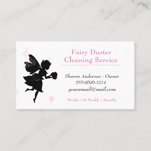 Pink Cartoon Fairy Girl House Cleaning Service Business Card