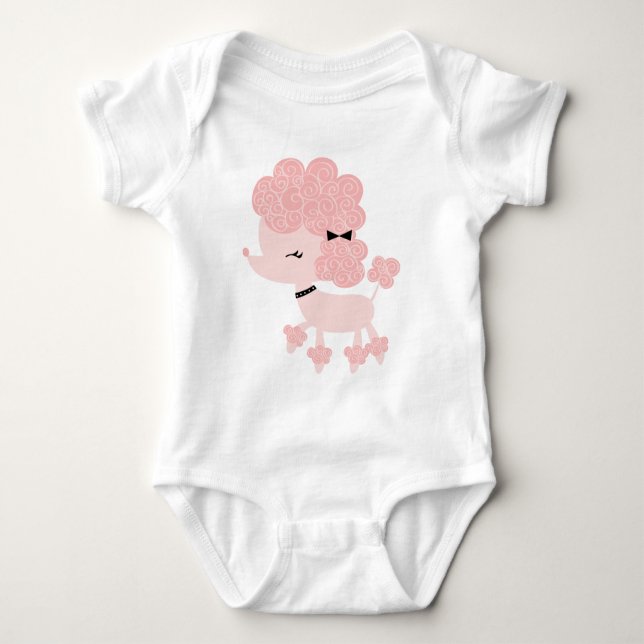 Pink Cartoon French Poodle Baby Bodysuit (Front)