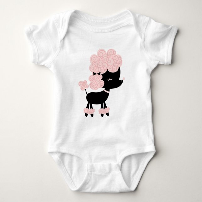 Pink Cartoon French Poodle Baby Bodysuit (Front)