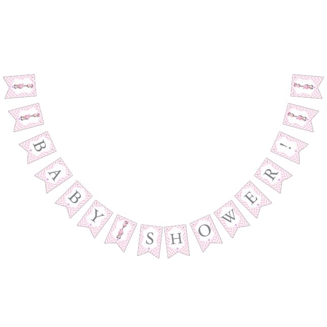 Pink Cartoon Giraffe Baby Shower Bunting Flags (All)