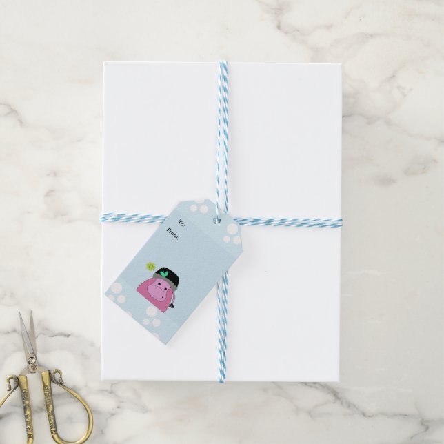 Pink Cartoon Hippo Gift Tags (With Twine)