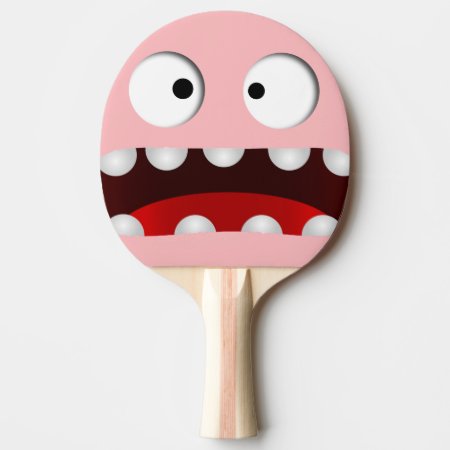 Pink Cartoon Scared Monster Face Ping Pong Paddle
