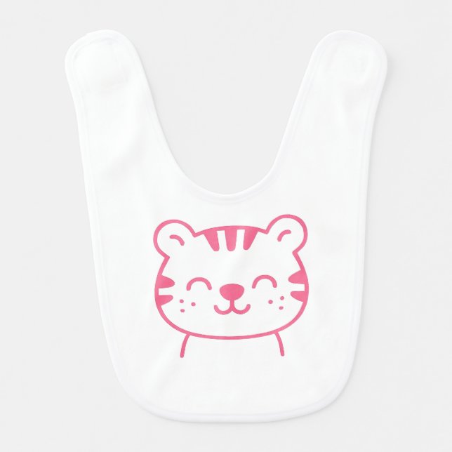 Pink Cartoon Tiger Baby Bib for Girls (Front)