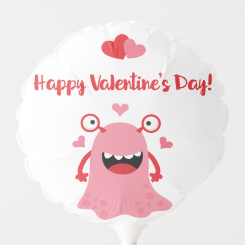 Pink Cartoon Valentines Day Monster and Hearts Balloon