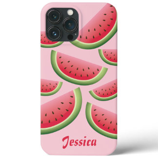 Pink Cartoon Watermelon Slices With Custom Name iPhone 13 Pro Max Case