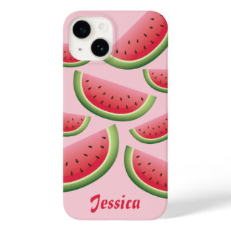 Pink Cartoon Watermelon Slices With Custom Name Case-Mate iPhone 14 Case