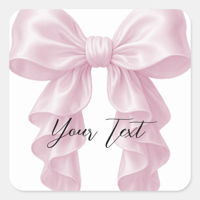 Pink Cascade Ruffle Bow Classy Bridal Shower  Square Sticker (Front)