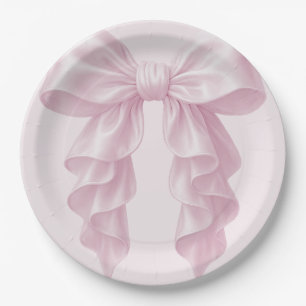 Pink Cascade Ruffle Bow Classy Posh Paper Plates
