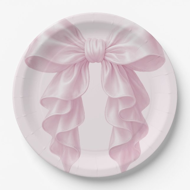 Pink Cascade Ruffle Bow Classy Posh Paper Plates (Front)