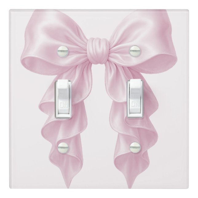 Pink Cascade Ruffle Bow Elegant Posh Girly Light Switch Cover (In Situ)