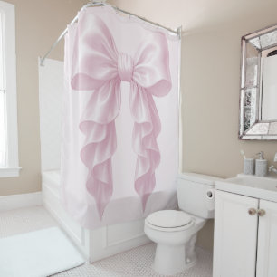 Pink Cascade Ruffle Bow Elegant Posh Girly Shower Curtain