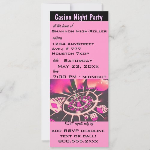 Pink Casino Night Theme Party Invite