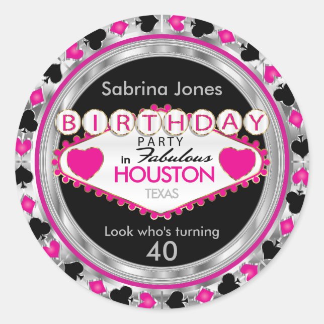 Pink Casino Poker Chip Birthday Party Classic Round Sticker (Front)