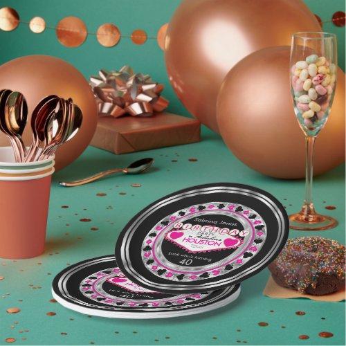 Pink Casino Poker Chip Birthday Party Paper Plates