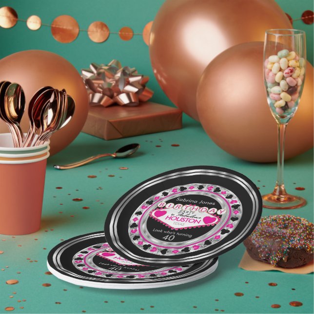 Pink Casino Poker Chip Birthday Party Paper Plates (Multi)