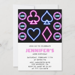 Pink Casino theme Gambling Poker 63rd birthday Invitation