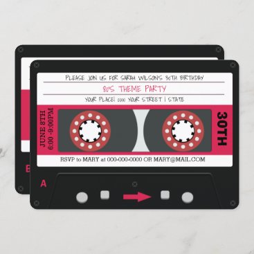Pink Cassette Tape Retro 80s Birthday Party Invita Invitation