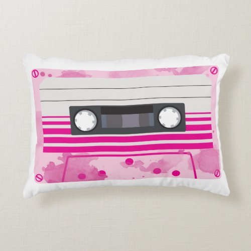 Pink Cassette Tape with Pink Watercolor Splashes Accent Pillow