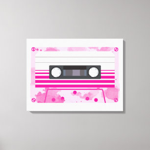 Pink Cassette Tape with Pink Watercolor Splashes Canvas Print
