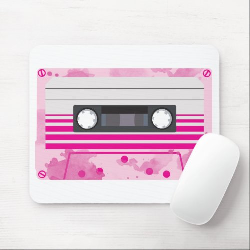 Pink Cassette Tape with Pink Watercolor Splashes Mouse Pad