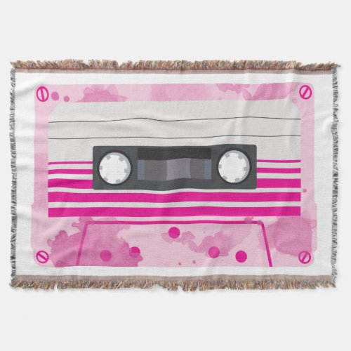 Pink Cassette Tape with Pink Watercolor Splashes Throw Blanket