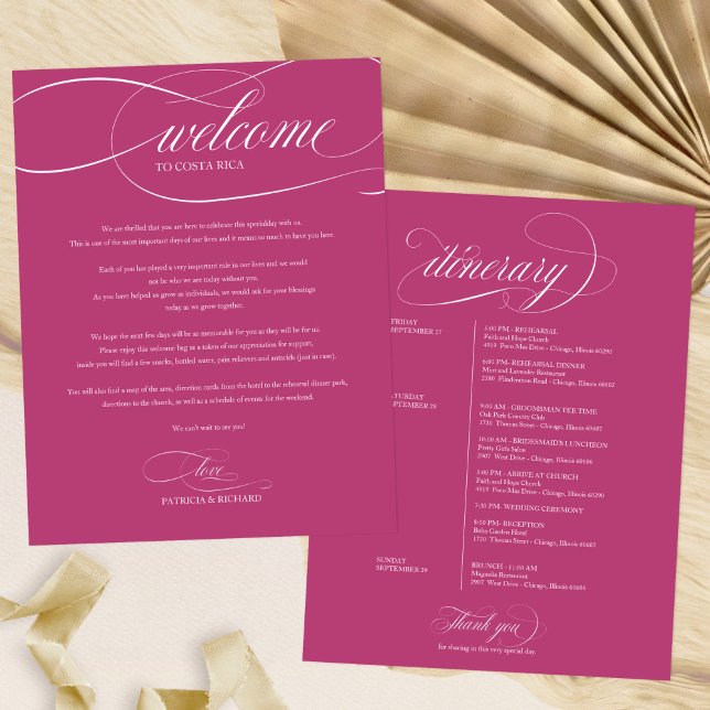 Pink Cassis Wedding Weekend Welcome Itinerary (Creator Uploaded)