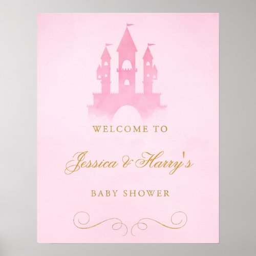 Pink Castle Girl Baby Shower Welcome Poster
