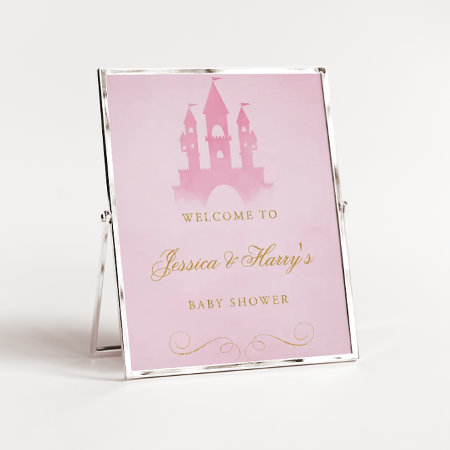 Pink Castle Girl Baby Shower Welcome Poster