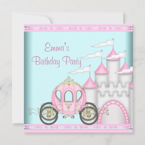 Princess Carriage Castle Girls Princess Birthday Custom Invitations