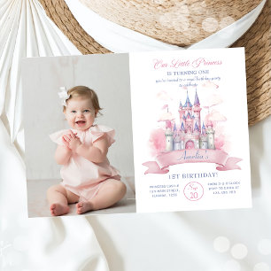 Pink Castle Kingdom Princess Birthday Photo Invitation