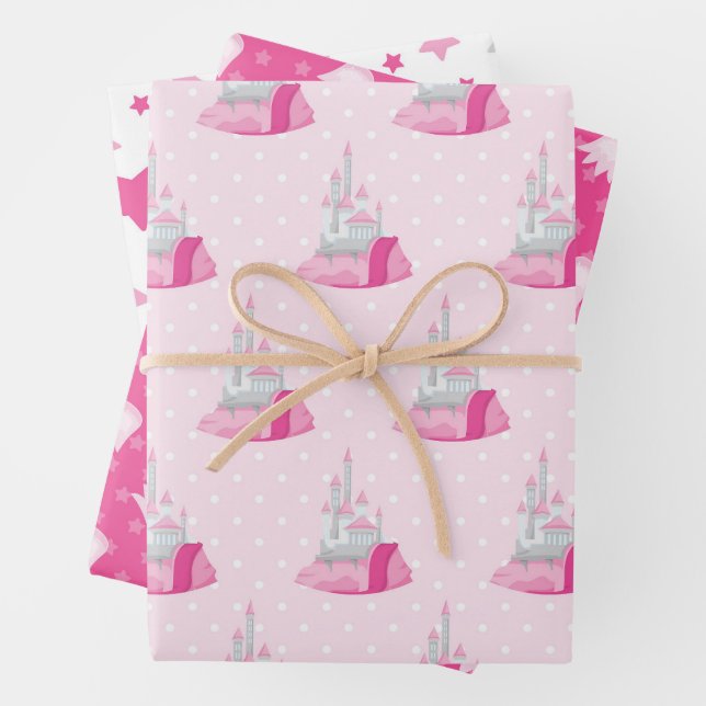 Pink Castle Pattern  Wrapping Paper Sheets (In situ)