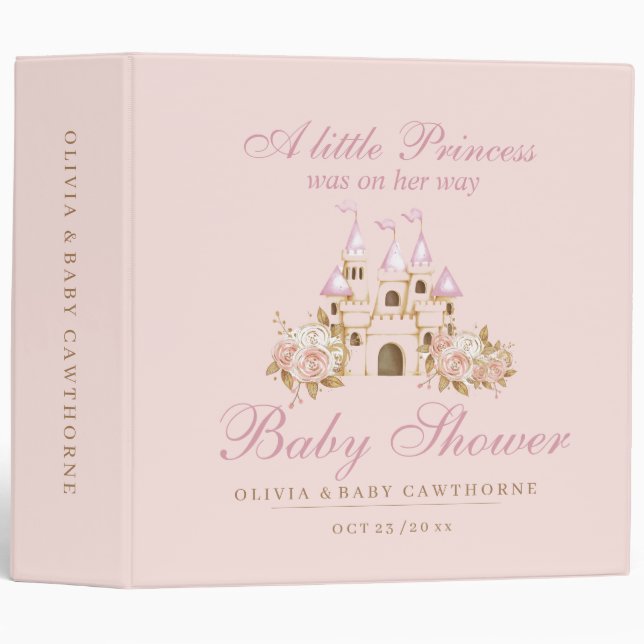 Pink Castle Princess Baby Shower  3 Ring Binder (Front/Spine)