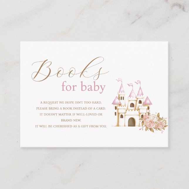 Pink Castle Princess Baby Shower Books for baby Enclosure Card (Front)