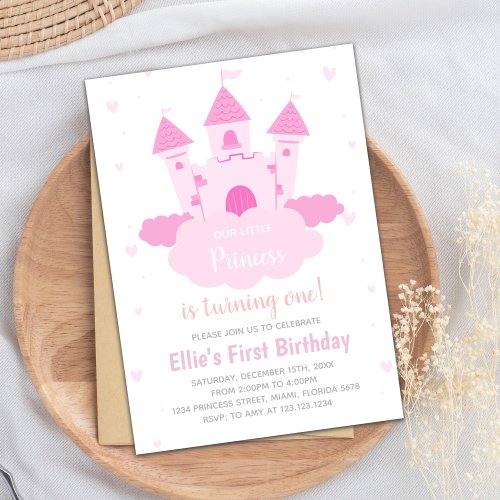 Pink Castle under Cloud Princess Birthday Invitation