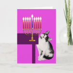 Pink Cat and Menorah Hanukkah Card<br><div class="desc">If you know a little girl who loves cats,  this is a perfect Hanukkah card for her.</div>