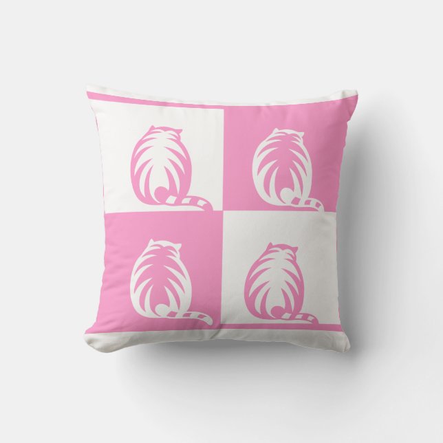 pink CAT and white checker board  pattern Throw Pillow (Front)
