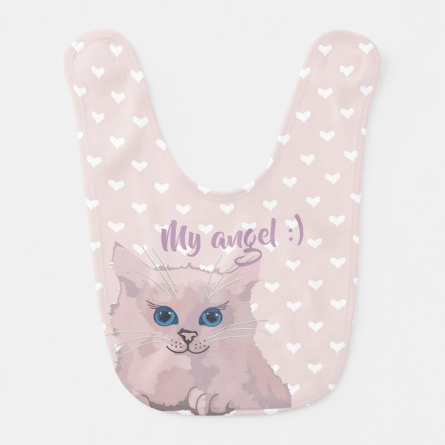 Pink cat baby girl bib (Front)