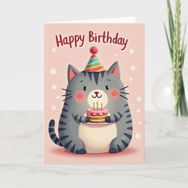 Pink Cat Birthday Card (Front)