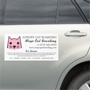 Pink Cat, Cat Boarding, Cattery Advertising Car Magnet