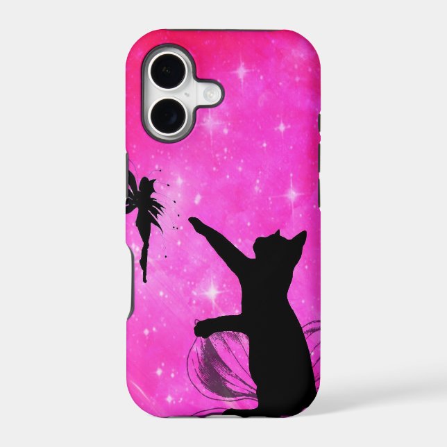 Pink Cat Chasing a Fairy Iphone Case (Back)