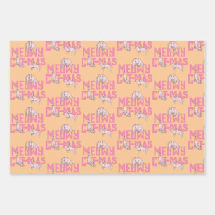 Pink Cat Christmas Light Holiday Wrapping Paper Sheets