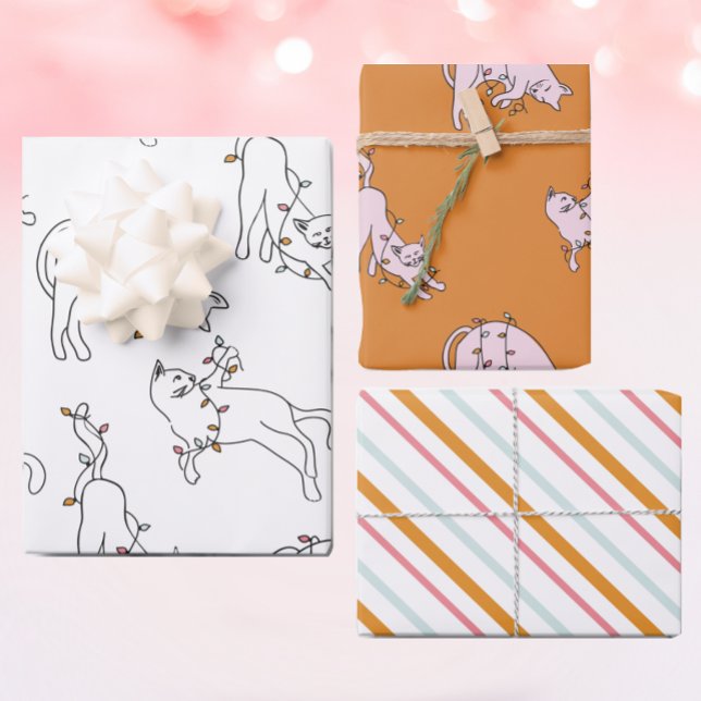Pink Cat Christmas Light  Wrapping Paper Sheets (Creator Uploaded)