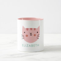 Pink Cat Cute Custom Name Mug