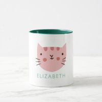 Pink Cat Cute Custom Name  Mug