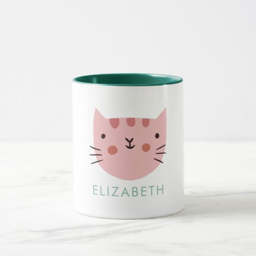 Pink Cat Cute Custom Name  Mug
