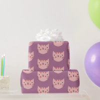 Pink Cat Cute Purple Wrapping Paper