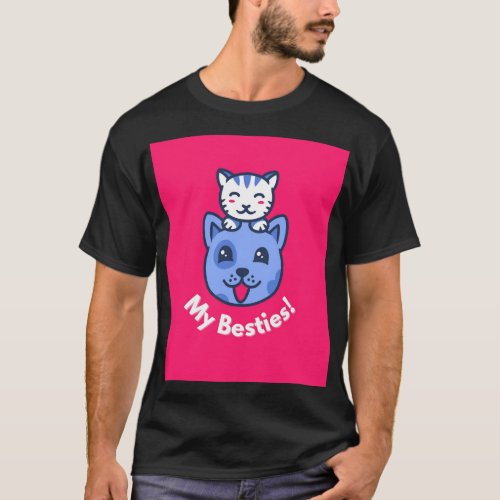 Pink Cat  Dog Cartoon T_Shirt